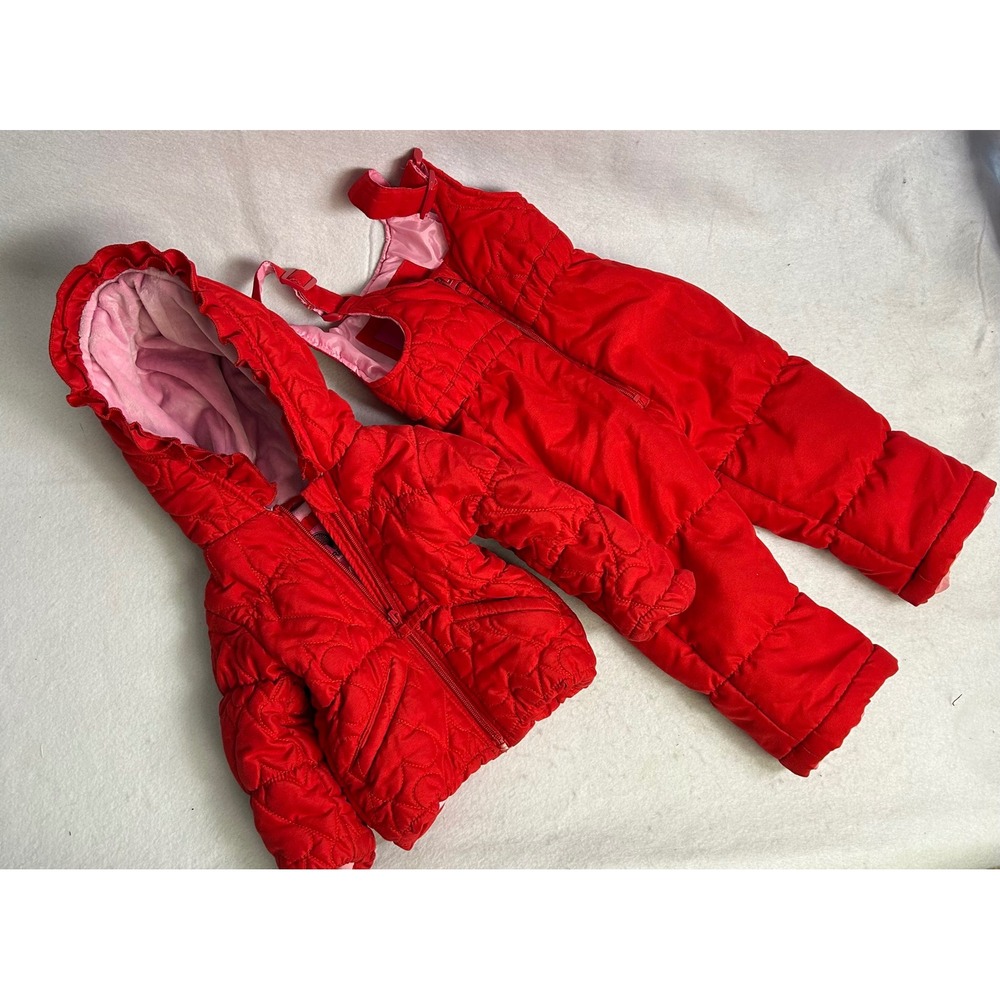 Winter Weatherproof Kids 12M Red Heart‎ Quilted Puffer Jacket and Snow Bib Set
